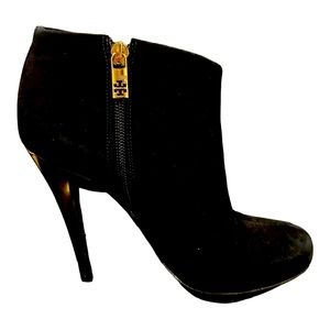 Tory Burch Black Suede Platform Side Zip Ankle Boots Womens Size 7 / 38